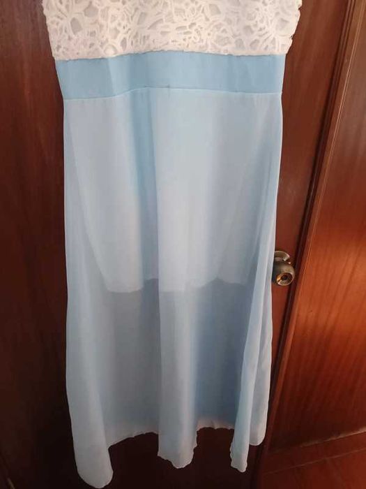Vestido com Renda Azul Bébé