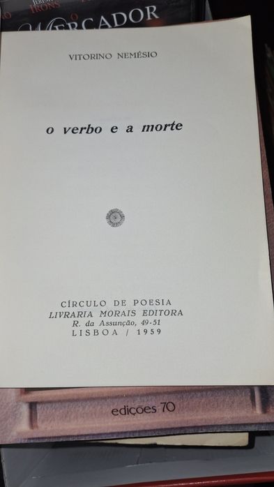 Vitorino Nemésio o verbo e a morte 1 edição José Escada