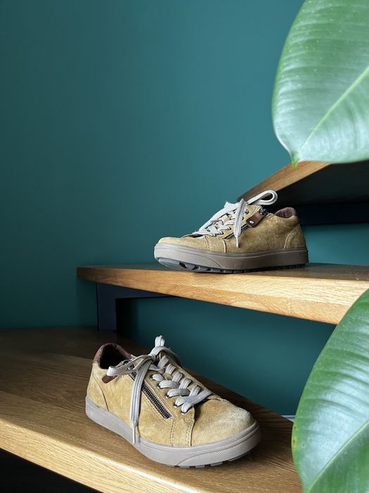 Buty trampki sneakersy sport skóra leather zamsz beż brąz relax Jana