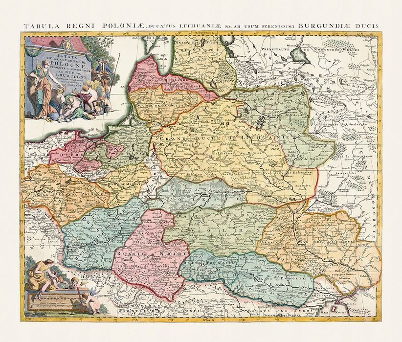 Stara mapa - Polska - Bourgogne ok.1660 - 100x70cm
