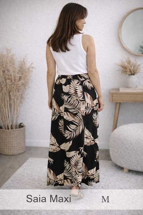 Saia Maxi com uma estampa tropical de folhas de palmeira M