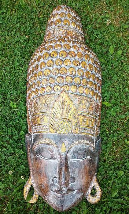 Efektowna Rzeźba, Maska XXL - BUDDA - Drewno, Rękodzieło 80x30cm