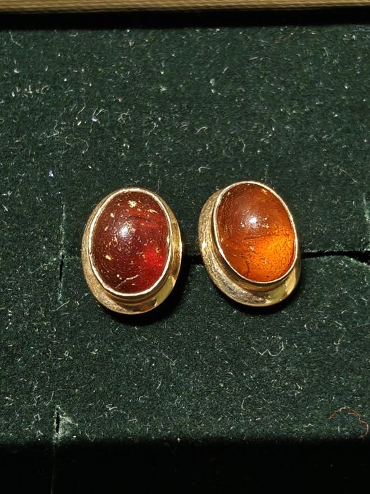para starych złotych kolczyków z bursztynem pr585/14k