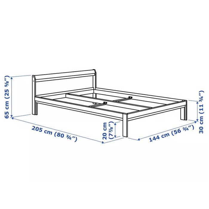 Cama IKEA NEIDEN 140×200, estrados LURÖY (2 un), colchão VESTMARKA