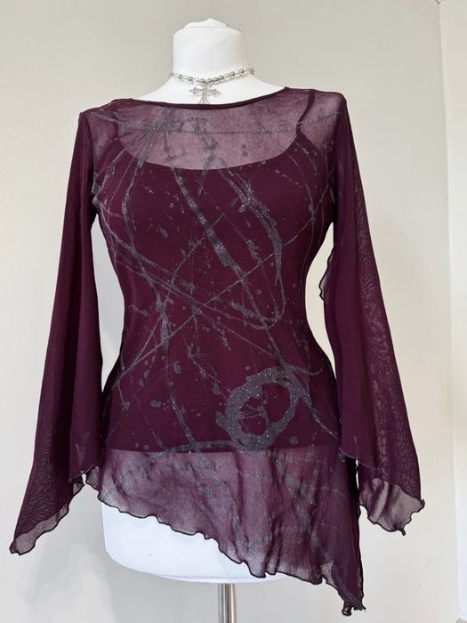Asymetryczny top rękawy nietoperza unikat vintage witch whimsygoth