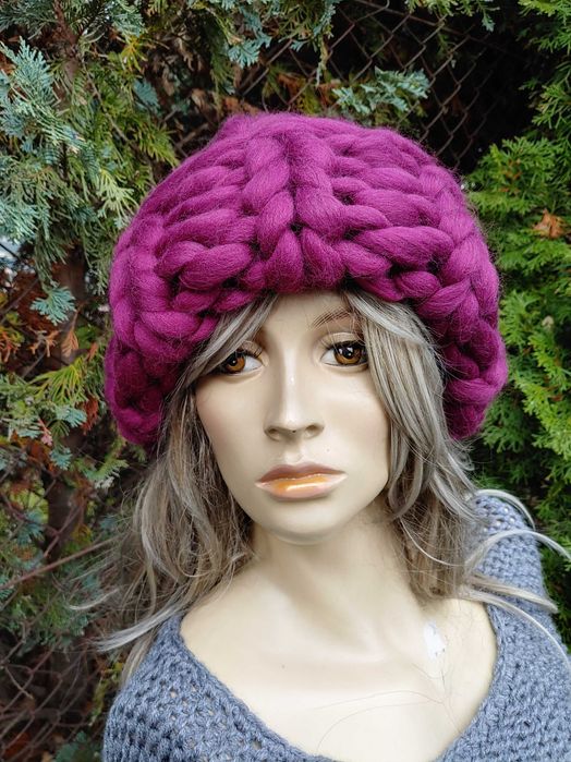 Czapka z grubej włóczki Wełna merynosa, kolosalna czapka