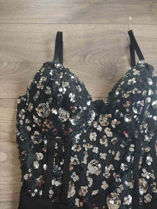 AMISU Kombinezon damski długi czarny na ramiączkach  rozmiar XS 34