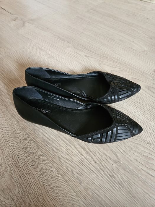 Czarne baleriny 37, Reserved, zamsz, ekoskóra
