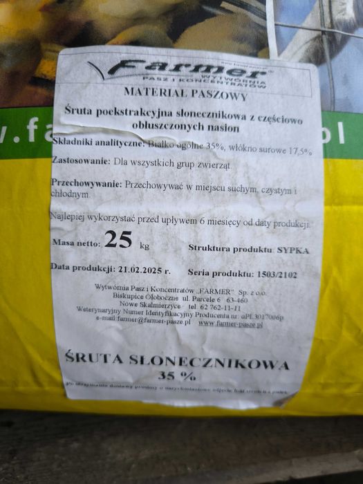 Śruta słonecznikowa 25kg Farmer