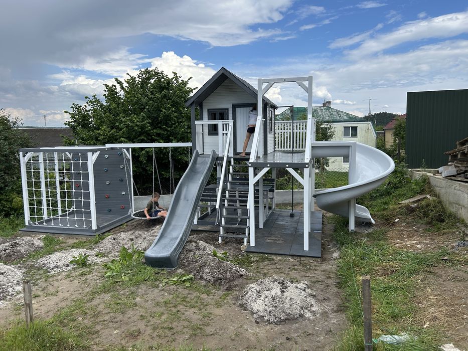 Дитячий ігровий майданчик куб канатна дорога гірки гойдалки