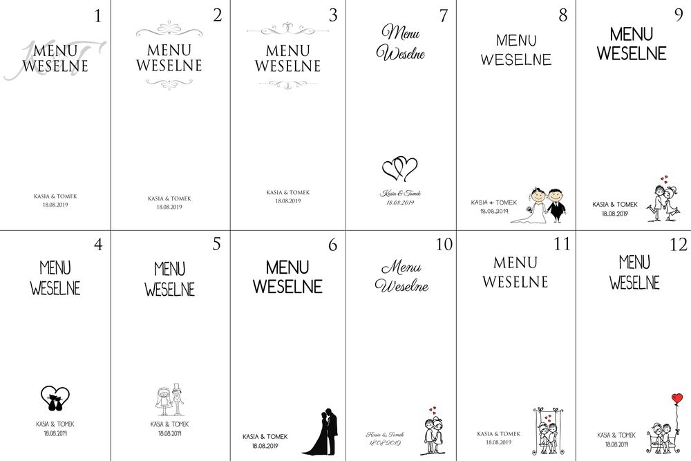 Menu weselne na ślub uroczystość impezę karta dań posiłków