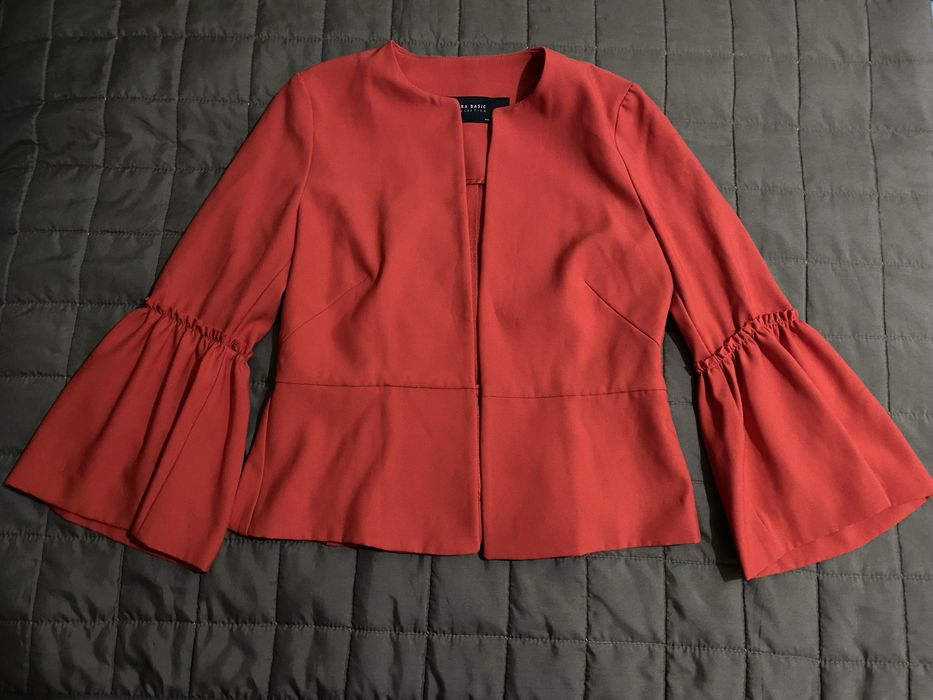 червоний жакет піджак Zara Basic з рукавами розмір XS