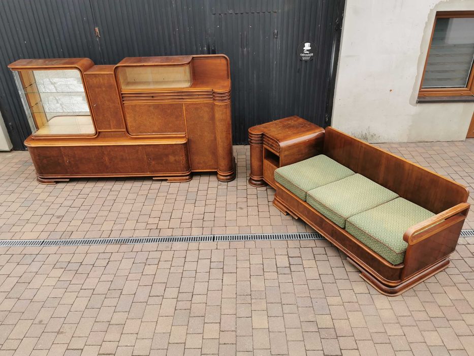 Zestaw ART DECO. Kredens, bufet + sofa, kanapa - lata 30 XXw., RETRO