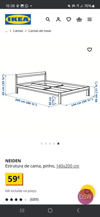 Cama Caxal NEIDEN
Estrutura de cama, pinho, 140x200 cm