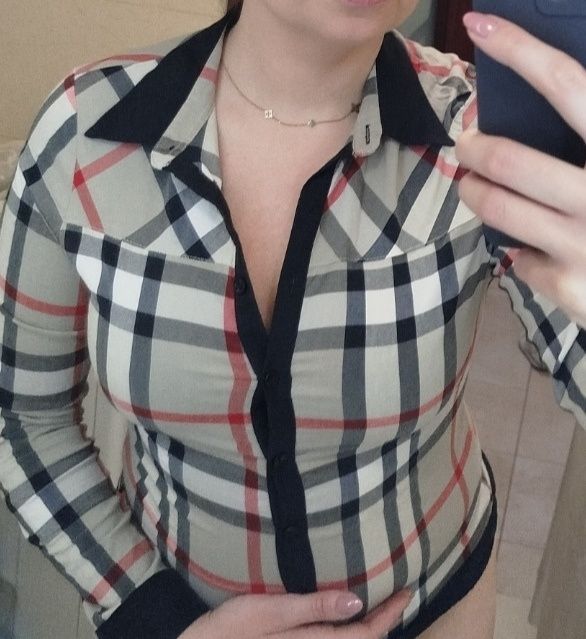 Świetne body w kratkę kratę beżowe  jak Burberry koszulowe S/M