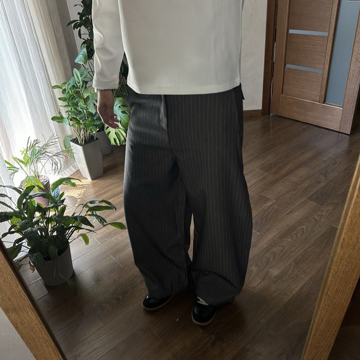 Широкі Сірі Брюки В Полоску Класичні Штани Оверсайз Baggy Oversize Stripe Pleated Gray Pants Брючні Racer Balenci Jaded London Широкие Брюки Оверсайз