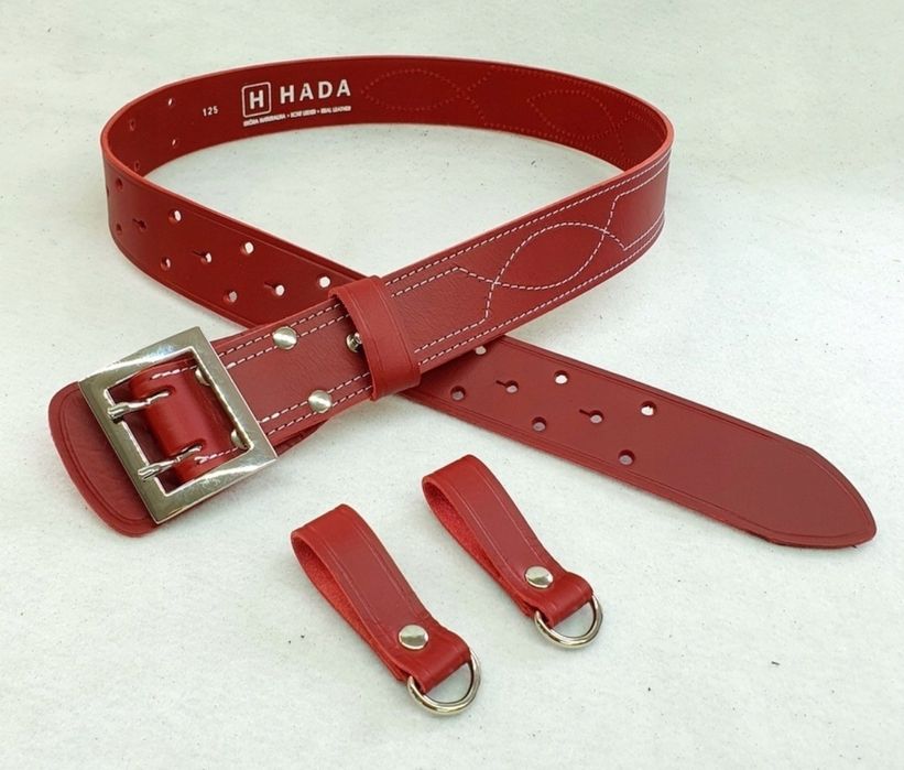 Czerwony pas pasek oficerski skóra 135 cm