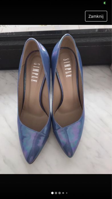 Perłowe niebieskie buty skórzane rozmiar 37/5 firmy Simple