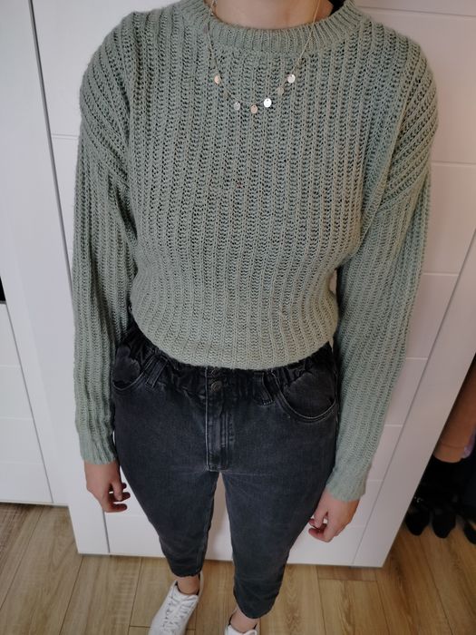 miętowy sweter oversize S house pleciony z dzianiny akrylowy