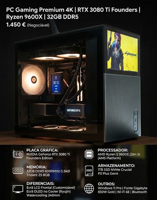 PC Gaming High-End | RTX 3080 Ti FE | Ryzen 9600X | Jonsbo com Screen | 4K