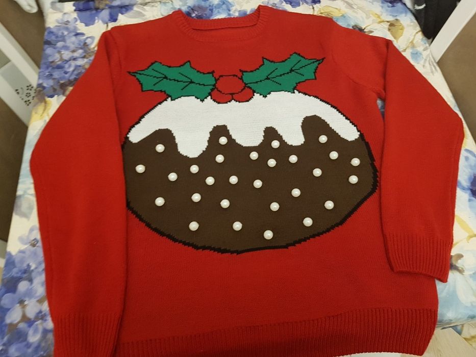 Świąteczny sweterek swetr perly rozmiar L czerwony