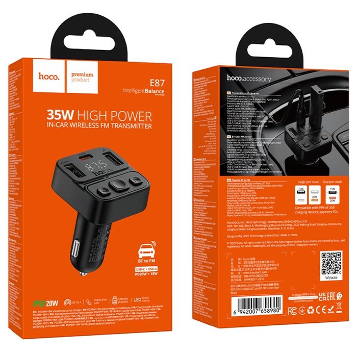 Автомобильное Зарядное FM-Модулятор Hoco E87 35W Transmitter