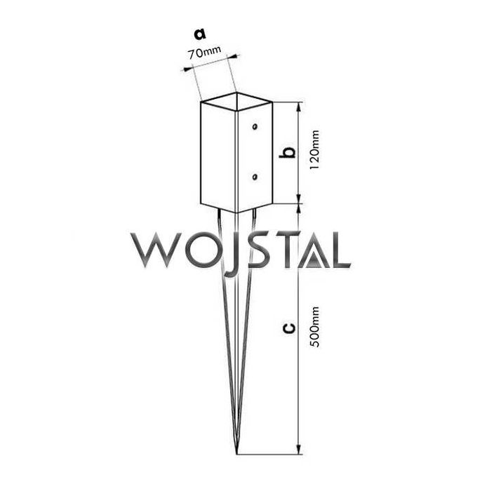 Podstawa słupa do wbijana 7x7 cm ocynkowana 1,5 mm kotwa
