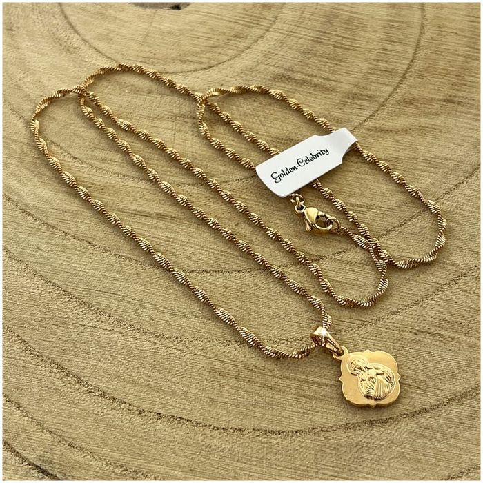 Złoty Łańcuszek Naszyjnik Medalik Szkaplerz Ze Stali Chirurgicznej Pre