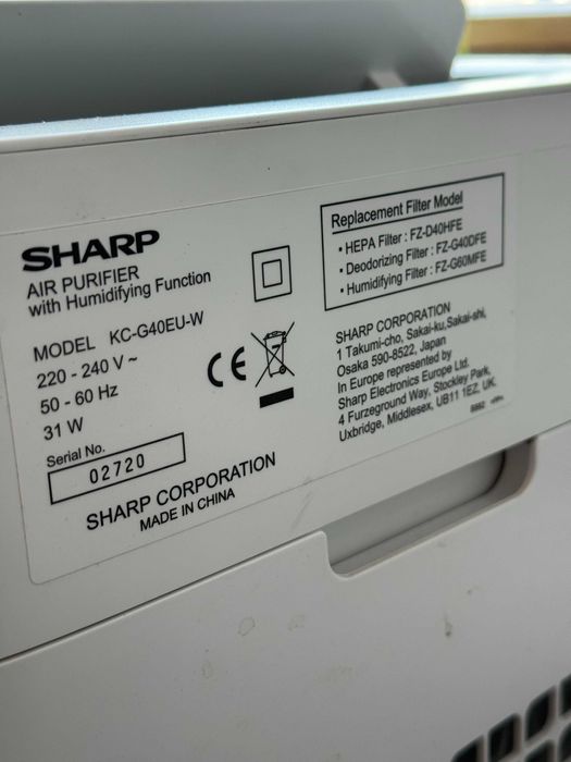 Oczyszczacz powietrza Sharp KC-G40EUW Jonizacja Nawilżanie powietrza