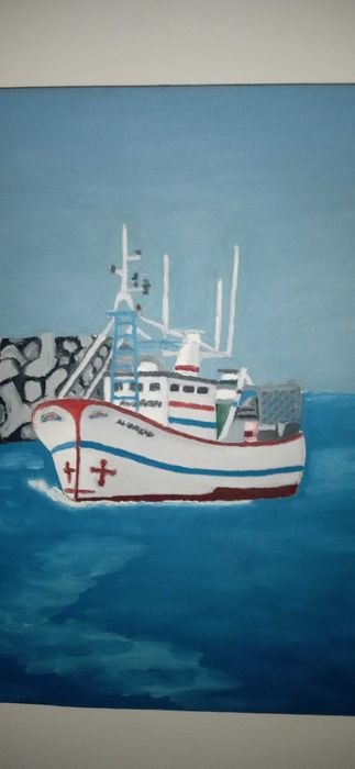 Quadro a óleo porto de abrigo