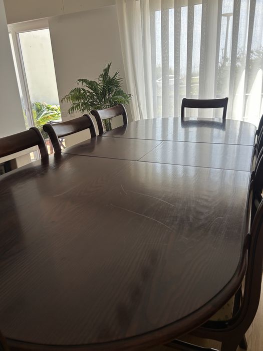 Mesa Jantar Oval Extensível Madeira Maciça + Cadeiras (Peniche)
