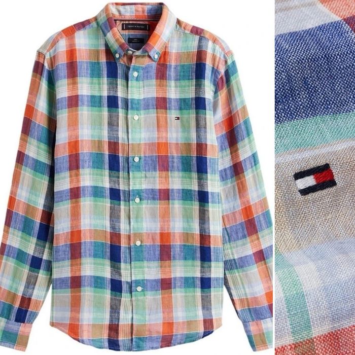 Koszula Lniana Tommy Hilfiger Summer Madras 100% Len L Nowa