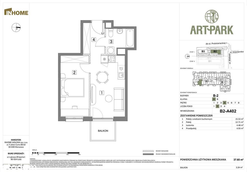 2-pokojowe mieszkanie 37m2 + balkon Bezpośrednio