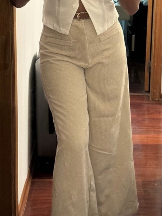 Calcas largas bege veludo