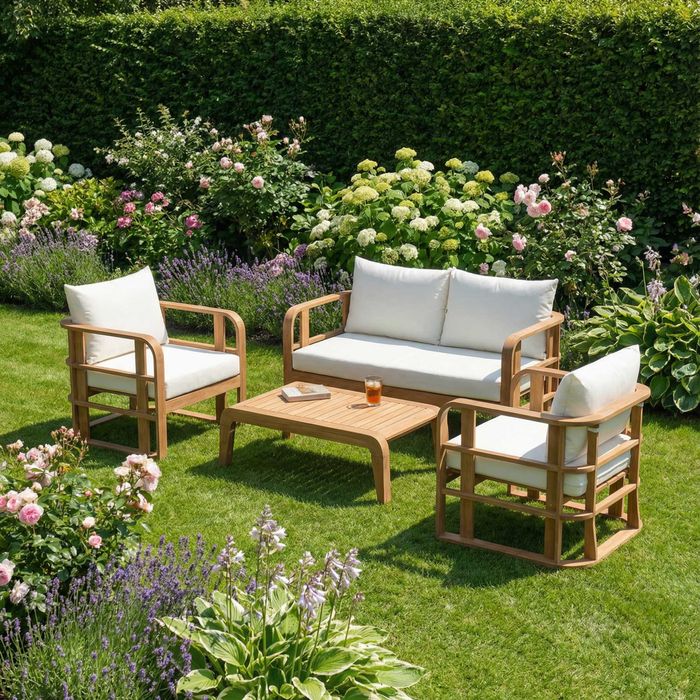 Zestaw mebli ogrodowych drewnianych akacjowych - 2 fotele sofa stolik