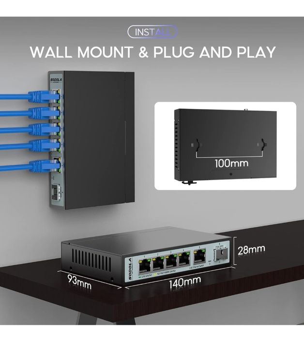 Przełącznik Sieciowy Czarny- 6 Portów