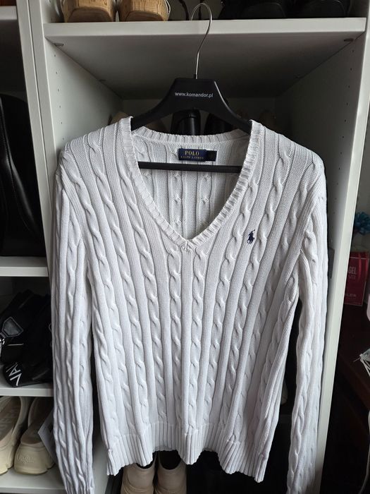 Biały sweterek Ralph Lauren warkocz
