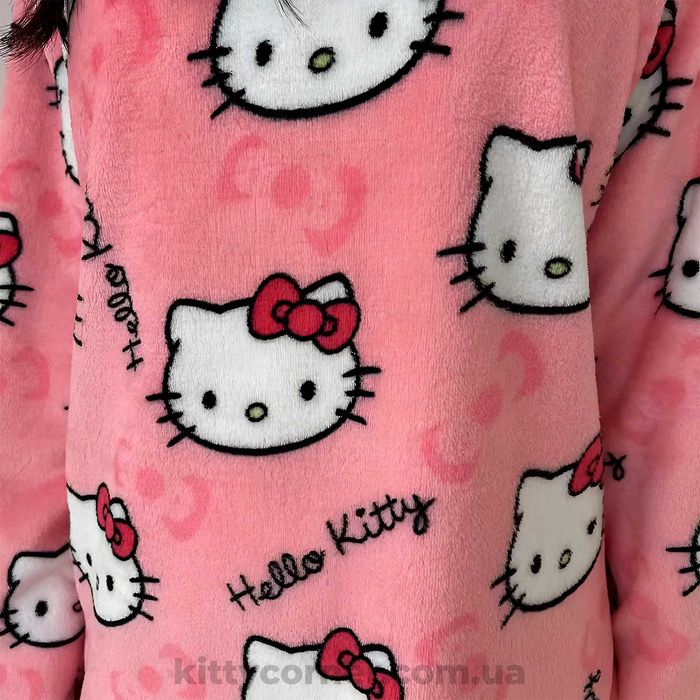 Плюшева жіноча піжамна кофта Hello Kitty піжама хелоу кіті рожева
