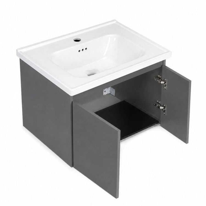 KOMPLET MEBLI ŁAZIENKOWYCH szafka wisząca z umywalką + szafka z lustrem GREY