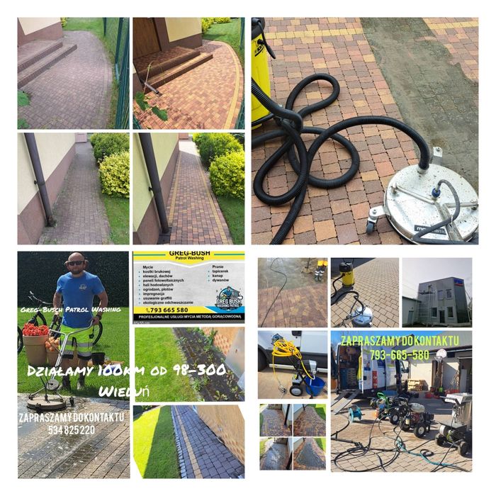 Mycie kostki brukowej elewacji dachów