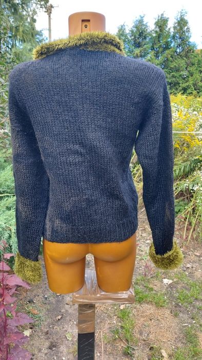 Sweter damski czarny z zielonym gruby rozmiar L/ XL