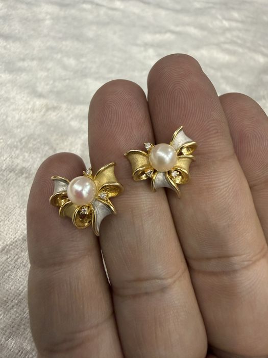 Золотые серьги бриллианты жемчуг