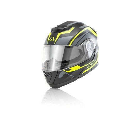 capacete modular acerbis flip up preto e amarelo