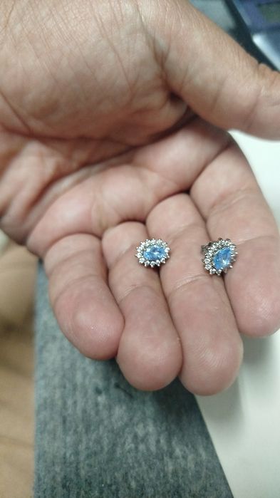 Brincos prata com pedra azul