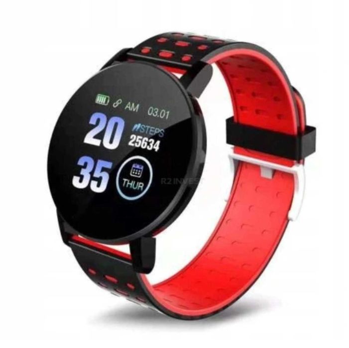 WIELOFUNKCYJNY Smartwatch czerwony Bluetooth ANRDOID IOS aplikacja PL