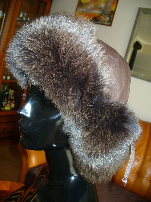 %_MARCO GIANOTTI_czapka_papacha_uszatka_pilotka_LIS+skóra nat.-brązowa