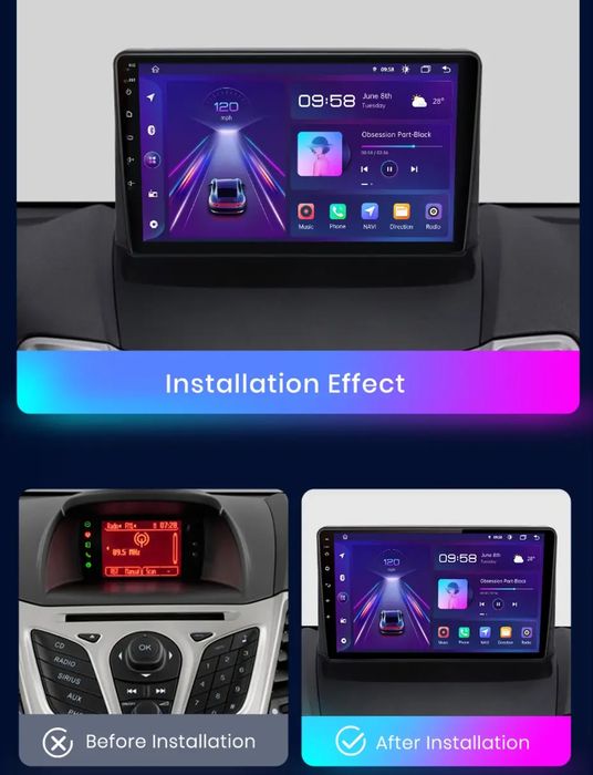 Rádio android 12 Ford Fiesta 2009/17 Gps wifi Carplay 2/32GB + CANBUS