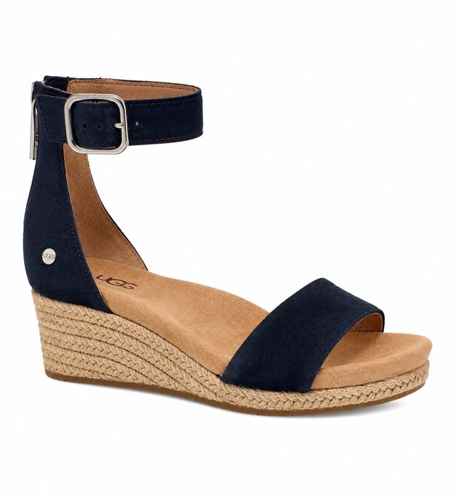 Жіночі босоніжки UGG Zoe II оригінал замшеві темно-сині на танкетці 38