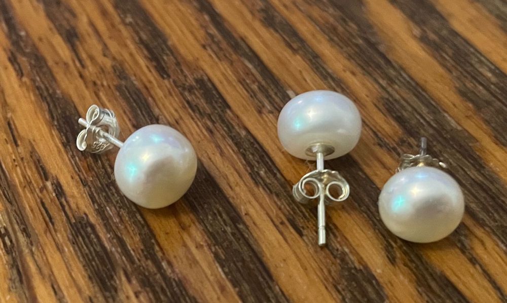 Likwidacja - Kolczyki srebrne 925 z perłami słodkowodnymi 8 mm, nowe