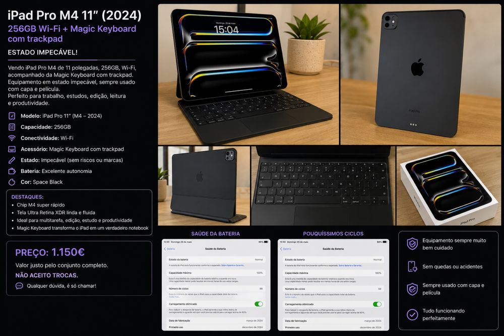 iPad Pro M4 11" (2024) 256GB Wi-Fi + Magic Keyboard com trackpad